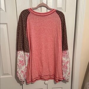 BloomChic Pink and Brown Patchwork Top